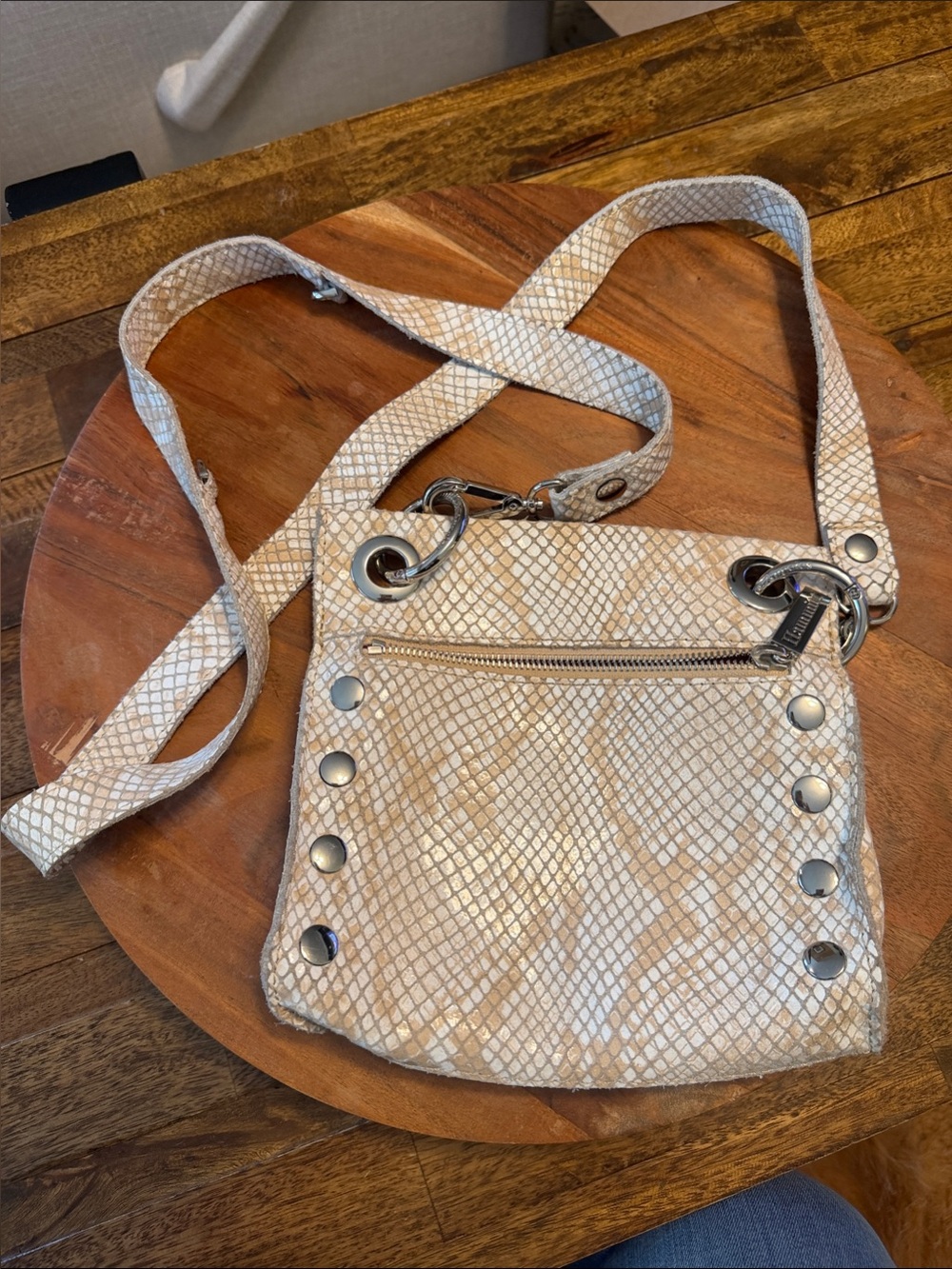 Hammit Tony Medium Toast Tan Crossbody Snake-Print Shoulder Bag